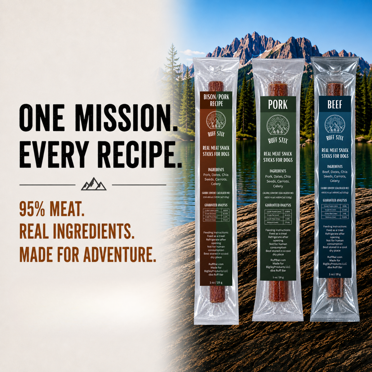 Ruff Stix® Beef — High-Protein Trail Fuel for Active Dogs