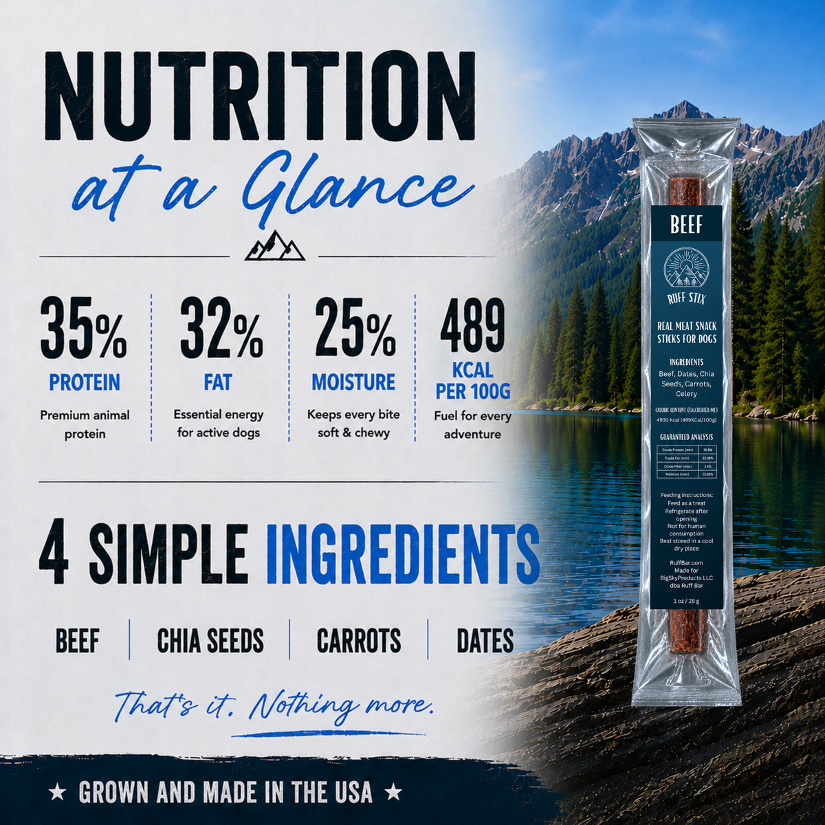 Ruff Stix® Beef — High-Protein Trail Fuel for Active Dogs