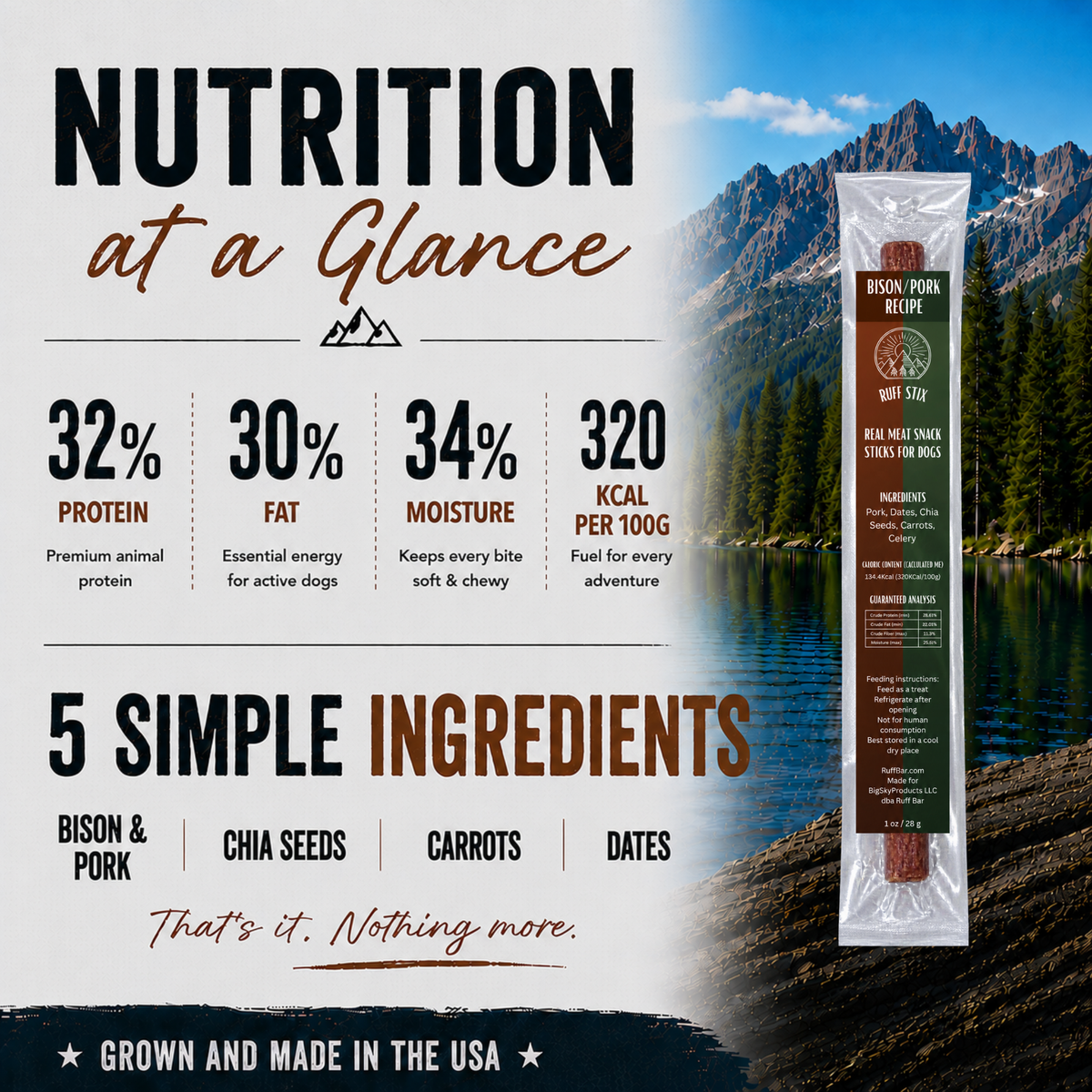 Ruff Stix® Bison Pork — High-Protein Trail Fuel for Active Dogs