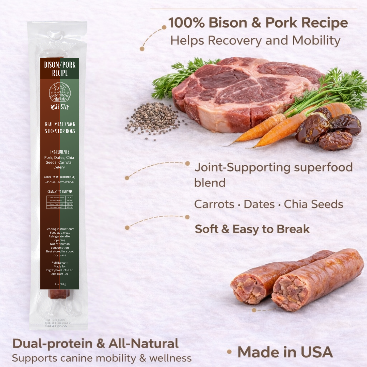 Ruff Stix® Bison Pork — High-Protein Trail Fuel for Active Dogs