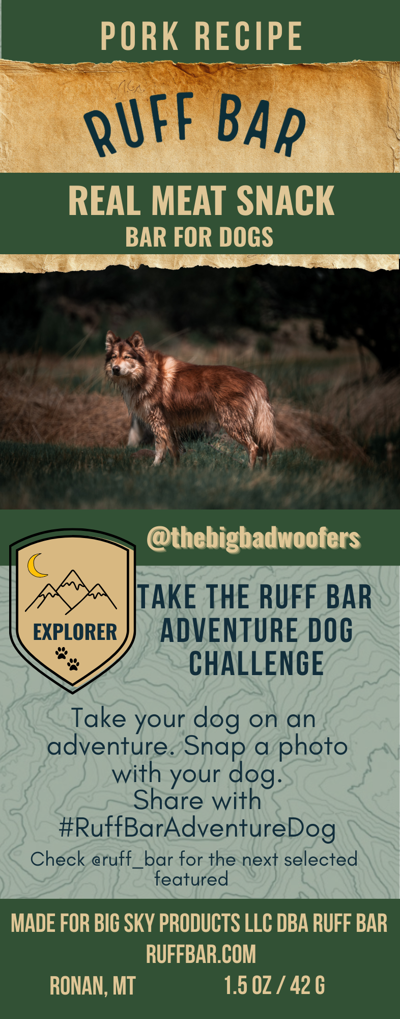 Ruff Bar® Pork — High-Protein Adventure Energy Bar for Active Dogs