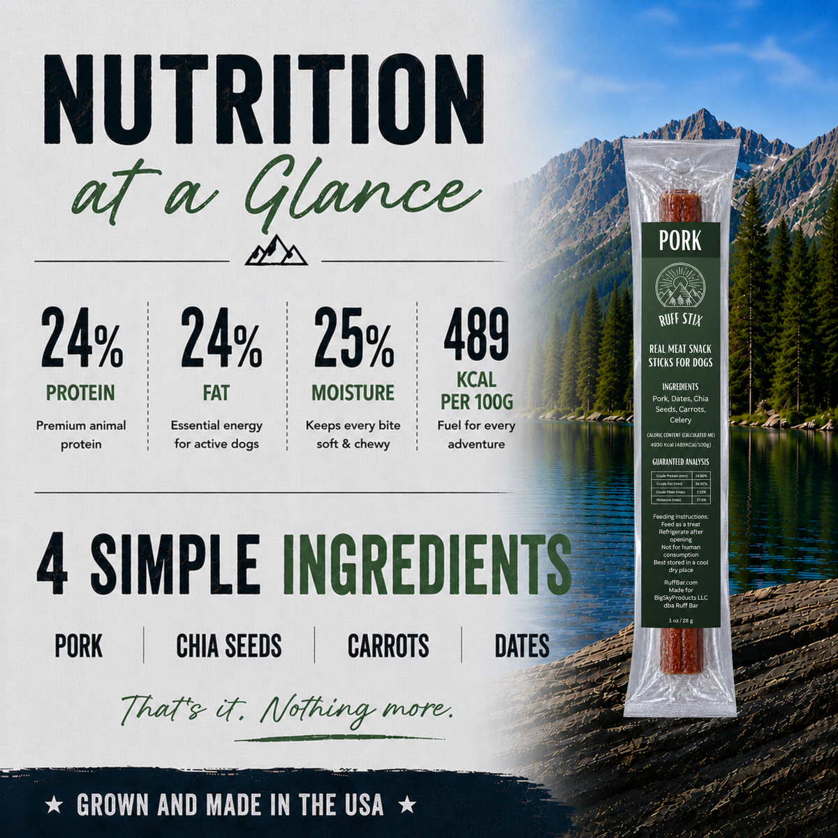 Ruff Stix® Pork — High-Protein Trail Fuel for Active Dogs