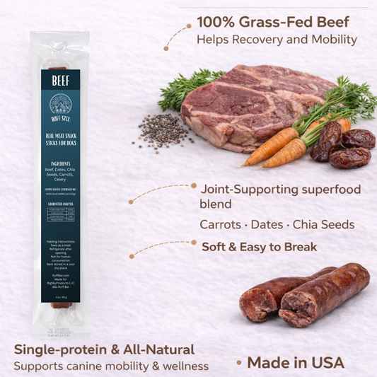 Ruff Stix® Beef — High-Protein Trail Fuel for Active Dogs
